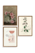 Çiçek Üçlü Ahşap Çerçeveli Tablo 40 x 60 thumbnail 1