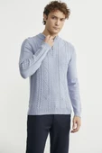 Yarım Fermuarlı Dik Yaka Triko Kazak - Mavi thumbnail 3