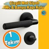 Wc Banyo Tipi Kapı Kolu Rozetli Çizgili Mat Siyah Sağ Sol Uygun Modern İç Kapı Kilitli 1 Takım thumbnail 2