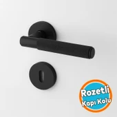 Mat Siyah Oda Tipi Kapı Kolu Rozetli Sağ Sol Uygun Modern İç Kapı Kilitli 1 Takım thumbnail 1