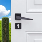 Kapı Kolu Siyah Kare Rozetli Sağa Sola Uygun Ev Kapı Kolları Kilitlenebilir 1 Takım Yale Kapı Kolu thumbnail 4