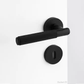 Mat Siyah Oda Tipi Kapı Kolu Rozetli Sağ Sol Uygun Modern İç Kapı Kilitli 1 Takım thumbnail 2