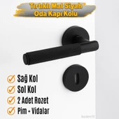 Mat Siyah Oda Tipi Kapı Kolu Rozetli Sağ Sol Uygun Modern İç Kapı Kilitli 1 Takım thumbnail 3