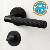 Wc Banyo Tipi Kapı Kolu Rozetli Çizgili Mat Siyah Sağ Sol Uygun Modern İç Kapı Kilitli 1 Takım thumbnail 1