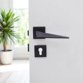 Kapı Kolu Siyah Kare Rozetli Sağa Sola Uygun Ev Kapı Kolları Kilitlenebilir 1 Takım Yale Kapı Kolu thumbnail 6