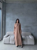 Pantolon yırtmaçlı elbise ikili triko takım vizon elf thumbnail 3