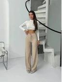 Fitilli şardonlu pantolon bej thumbnail 1