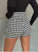 Kapaklı kaşe şort etek siyah beyaz kazayağı h261218 thumbnail 3