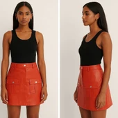 Önden iki cepli deri etek tcu h240040 thumbnail 9