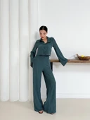 Gömlek yaka kaplama düğmeli takım petrol yeşili thumbnail 19