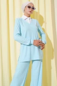 Gömlek Yaka Fitilli Salaş İkili Takım Buz Mavisi thumbnail 2