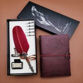 Tüylü Kalem Ve Deri Defter Set - 1