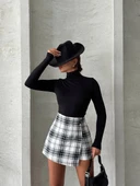 İki düğmeli şort ch kumaş etek ekoseli siyahbeyaz h26414 thumbnail 2