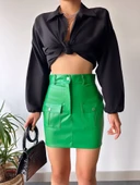 Önden iki cepli deri etek yeşil h240040 thumbnail 5