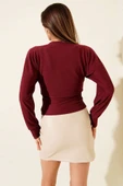 Fitilli Bisiklet Yaka İkili Bluz bordo T4341 thumbnail 6