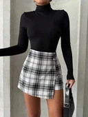 İki düğmeli şort ch kumaş etek ekoseli siyahbeyaz h26414 thumbnail 5