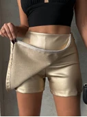 Taşlı şort etek deri gold h240018 thumbnail 7