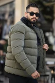 Erkek Parlak Kışlık Şişme Mont Astarlı Haki thumbnail 2