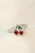 Ayarlamalı Gümüş Renk Kristal Taşlı Kiraz Yüzük thumbnail 1