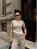 Düğme yakalı bej alt üst takım s3943 thumbnail 5