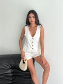 Kadın keten şort yelek takım s3461 thumbnail 4