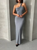 Tek omuz pliseli elbise thumbnail 6