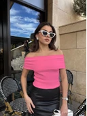 Madonna yaka sıfır kol bluz pembe thumbnail 1