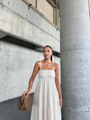 Dantelli askılı keten elbise s4310 thumbnail 3