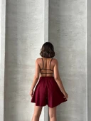 Volanlı keten şort bordo s255058 thumbnail 2