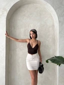 Önü büzgülü etek bej s24222 thumbnail 3