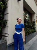 Düğme yakalı saks alt üst takım s3943 thumbnail 2