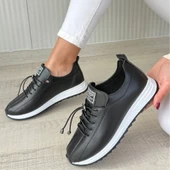 Monya Siyah Cilt Bağcıklı Spor Ayakkabı thumbnail 4