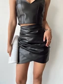 Drapeli deri etek siyah thumbnail 5