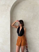 Kapaklı şort etek camel s208 thumbnail 7