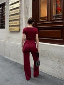 Düğme yakalı bordo alt üst takım s3943 thumbnail 2