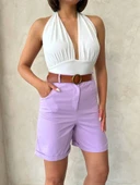 Kemerli gabardin şort lila s25735 thumbnail 1