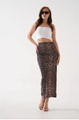 Uzun yırtmaçlı ince kumaş etek leopar thumbnail 4