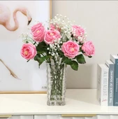 Yapay Çiçek Islak Gül Şakayık Katmerli Gül PEMBE Renk Gerçeksi Dokunuş 45Cm thumbnail 3