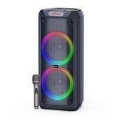RGB İşikli Kablosuz Mikrofonlu FM,AUX,TF,USB Girişli 2*10 İnch + Tweeter Çift Kablosuz Hoparlör thumbnail 1