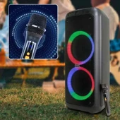 RGB İşikli Kablosuz Mikrofonlu FM,AUX,TF,USB Girişli 2*10 İnch + Tweeter Çift Kablosuz Hoparlör thumbnail 2