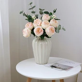 Yapay Çiçek Islak Gül Şakayık Katmerli Gül SOFT PEMBE Renk Gerçeksi Dokunuş 45Cm thumbnail 2