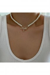 Taşlı Slogan Angel Inci Choker Kolye - 2
