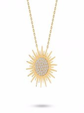925 Ayar Gümüş Radyumlu Beyaz Zirkon Taşlı Güneş Figürlü Altın Kaplama Kadın Kolye - 1