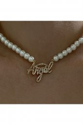 Taşlı Slogan Angel Inci Choker Kolye - 3