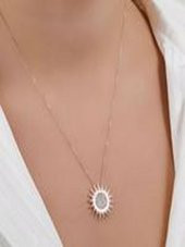 925 Ayar Gümüş Radyumlu Beyaz Zirkon Taşlı Güneş Figürlü Altın Kaplama Kadın Kolye - 2