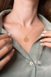 925 Gümüş Radyumlu Altın Kaplama Yaşam Çiçeği Gümüş Zincirli Kadın Kolye - 1