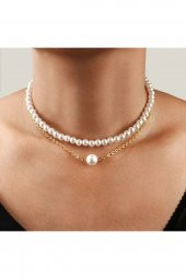 925 Gümüş Radyumlu Altın Kaplama Inci Kolye Tatlı Su Kültür Incisi 2 Adet Kolye - 1