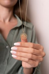 925 Gümüş Radyumlu Altın Kaplama Yaşam Çiçeği Gümüş Zincirli Kadın Kolye - 3