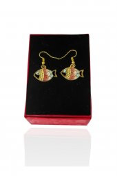 925 Gümüş Radyumlu Altın Kaplama Renkli Zirkon Taşlı Yılbaşı Balık Küpe - 1