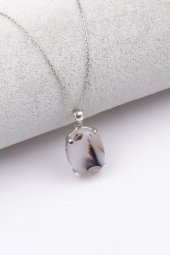 Akik Doğal Taş 925 Ayar Gümüş Kolye - 1